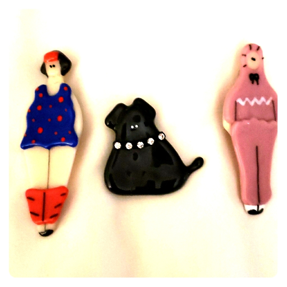 Vintage Lot of 3 80's Ceramic Hand-Painted Pins